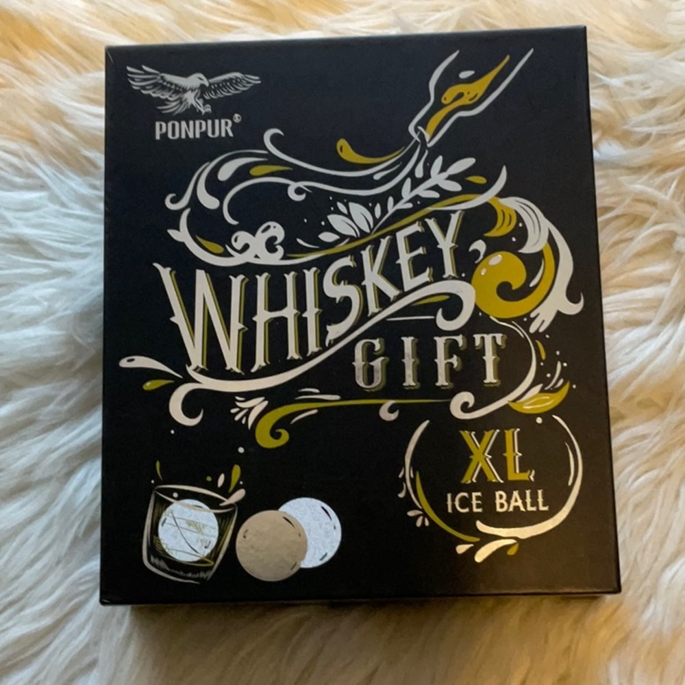 PONPUR Whiskey Reusable XL Stainless Steel Ice Ball  with Tongs Gift Set for Men